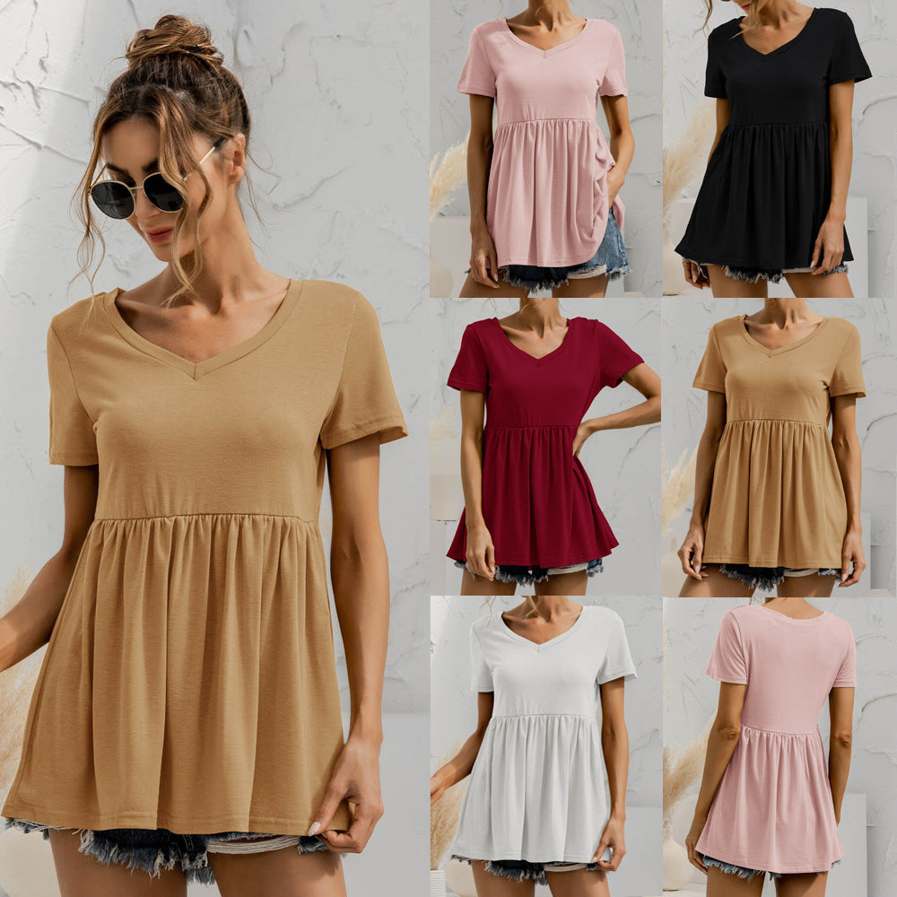 Women's Fashion V-neck Short Sleeve Top