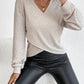 Niche V-neck Cross Pullover Long-sleeved T-shirt For Women