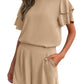 Women's Fashionable Casual Two-Piece Set Crew-Neck Short-Sleeve Top And Shorts