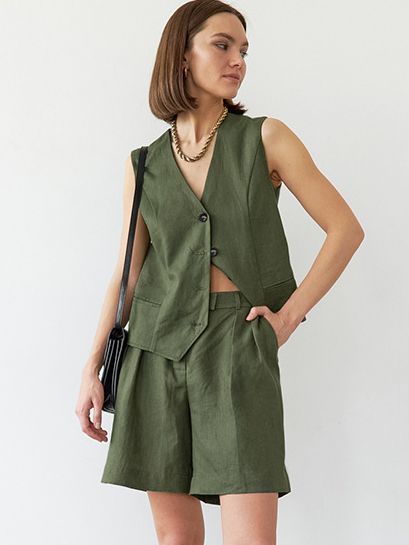 Ensemble gilet et short décontractés à col en V pour femmes