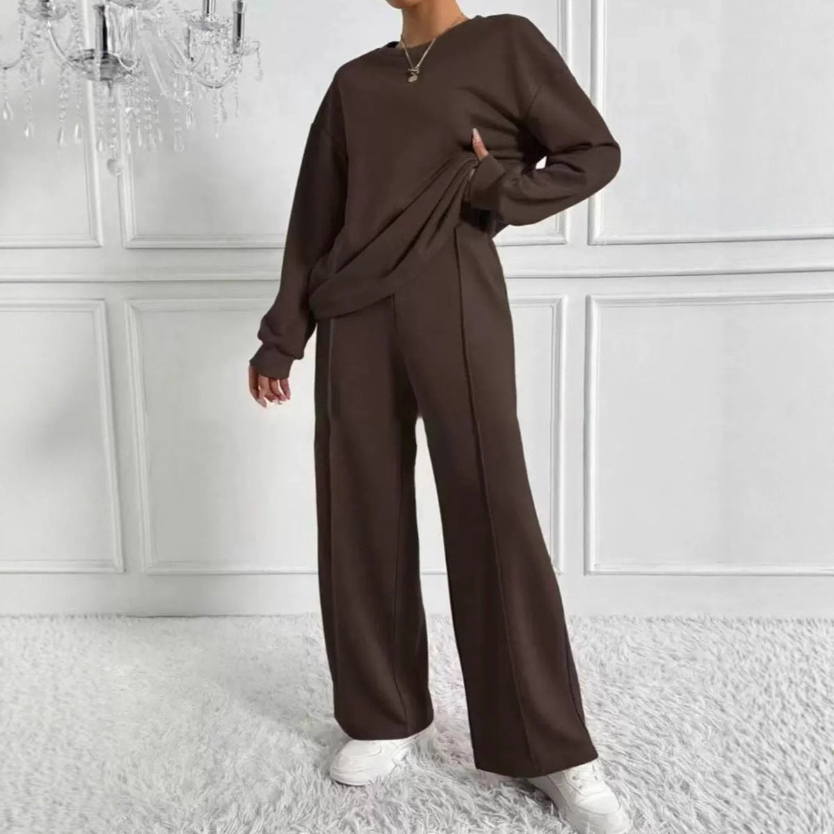 Women's Round Neck Long-sleeved Trousers Temperament Twinset