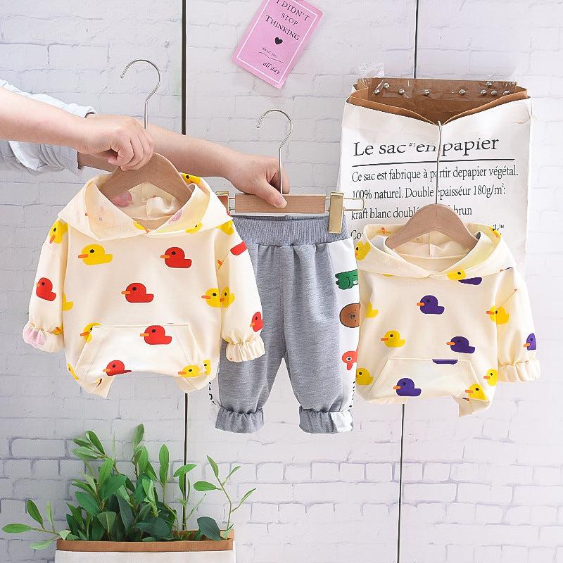 Ensemble à capuche imprimé petit canard jaune pour fille
