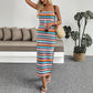 Women's Casual Embroidered Striped Strapless Dress