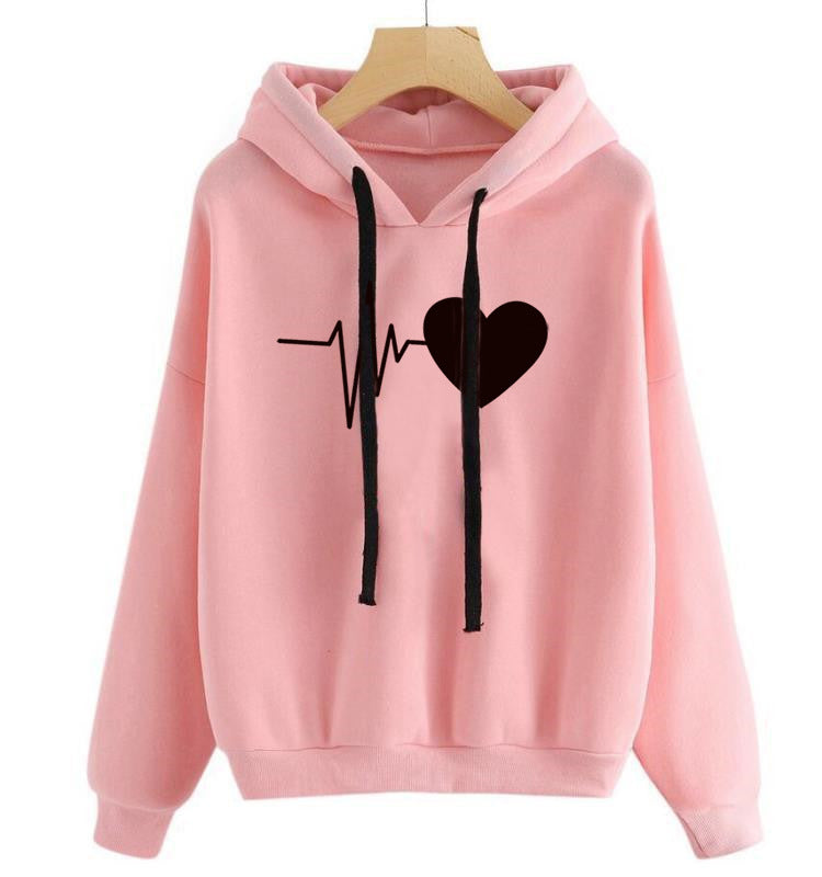 Sweat à capuche à manches longues pour femme, imprimé cœur, style streetwear, printemps-automne
