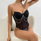 Womens Lace Mesh Sheer Jumpsuit With A Designer Metal Chain Strap Design
