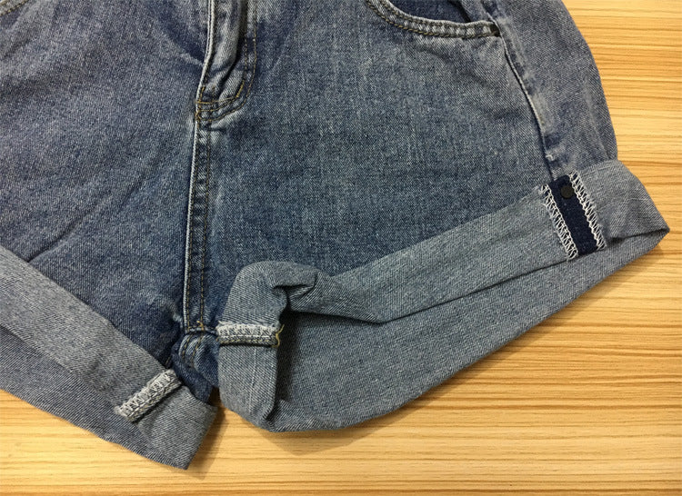 Fashion Five-color Elastic Waist Rolled Edge Denim Shorts Women