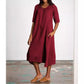 Round Neck Half Sleeve Long Solid Color Casual Cotton And Linen Dress
