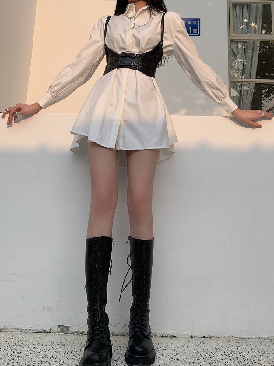 Waist Seal White Shirt Skirt Women's Mid-length