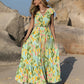 High Waist V-neck Printed Elastic Waist Dress For Women