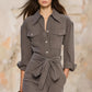 Womens Retro-Style Lapel-Neck Long-Sleeve Lace-Up Dress