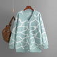 Jacquard Sweater V-neck Long Line Pattern Baggy Coat