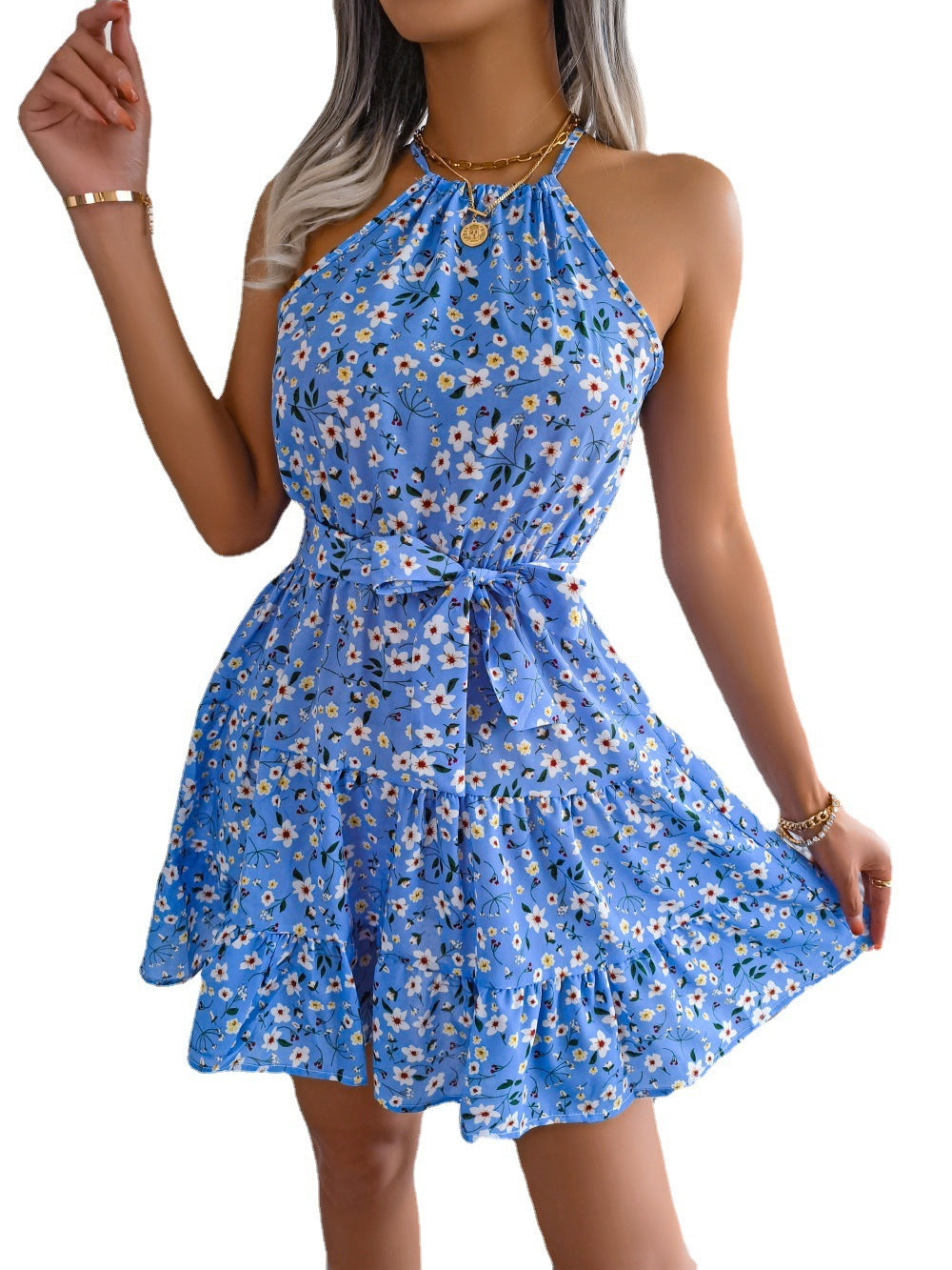 Robe ample à volants et fleurs style européen et américain, idéale pour le printemps et l'été