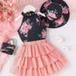 Printed Halter Top Cake Skirt With Hat Suit