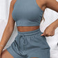 Sleeveless Waffle Suit Solid Color Vest Fashion Casual Shorts