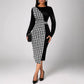 Multicolor Printing Cross Hem Neck Stripe Long Sleeve Plus Size Dress