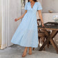 Leisure Commute Vacation Style V-neck High Waist Short Sleeve Split Dress Women