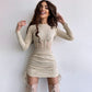 Robe d'automne à manches longues et taille ajustée pour femme