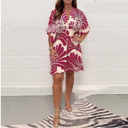 Summer European And American Fashion Foreign Trade Women's Clothing -selling Floral-print Backless Lace-up Jumpsuit