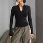 European And American Sports Style Long-sleeved T-shirt Solid Color Y2g Half-open Collar Short Top