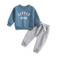 Round Neck Letter Printed Top Solid Color Pants Two Piece Set
