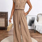Women's V-neck Buttons Patch Pocket Jumpsuit