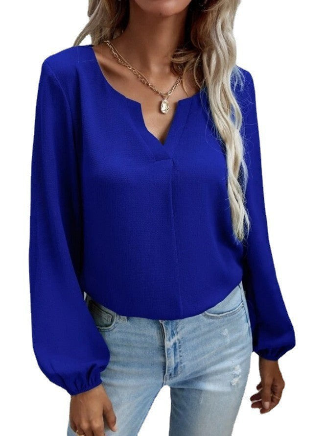 Loose Pullover Chiffon Temperament Commuter Solid Color Long-sleeved Bottoming Shirt