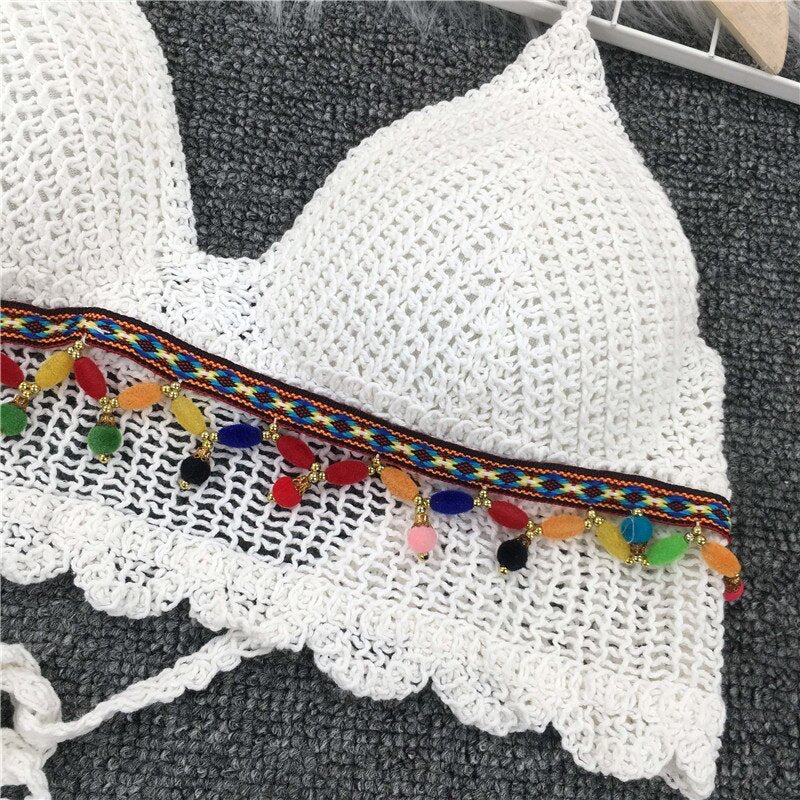 Lace-up Chest Pad Top Seaside Vacation Beach Bikini Halter Neck Halter