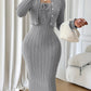 Women's Solid-Color French-Style Slim-Fit Knitted Dress Set