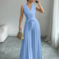 Suit Collar Bow Tie Belted Waist Pleated Jumpsuit