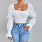 Pure White Long Sleeve Shirt With Lace Up Front And Zippered Back