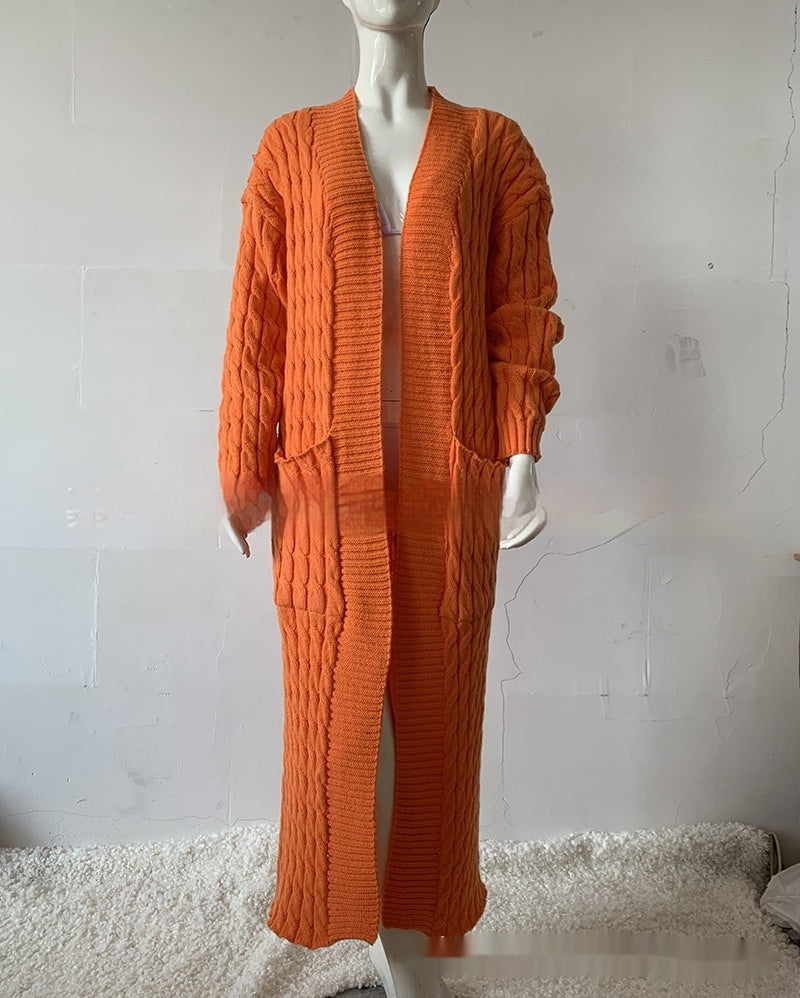 Cardigan long en tricot avec poche, pull long, manteau épais, européen et américain
