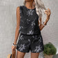 Womens Fashion Striped Printed Sleeveless Tank Top And Shorts Set