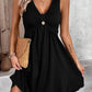 Womens Solid Color V-Neck Buttoned Short-Sleeve Dress