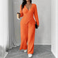 Womens Knitted V-Neck Jumpsuit With Wide-Leg Pants