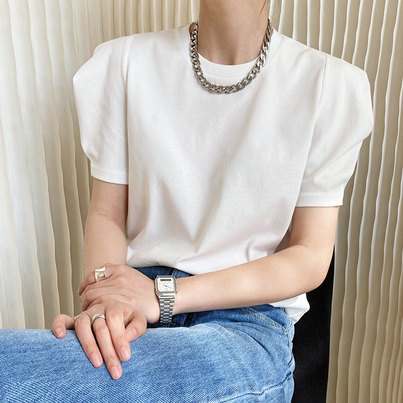 Women's Lazy Loose Round Neck Puff Sleeve Top