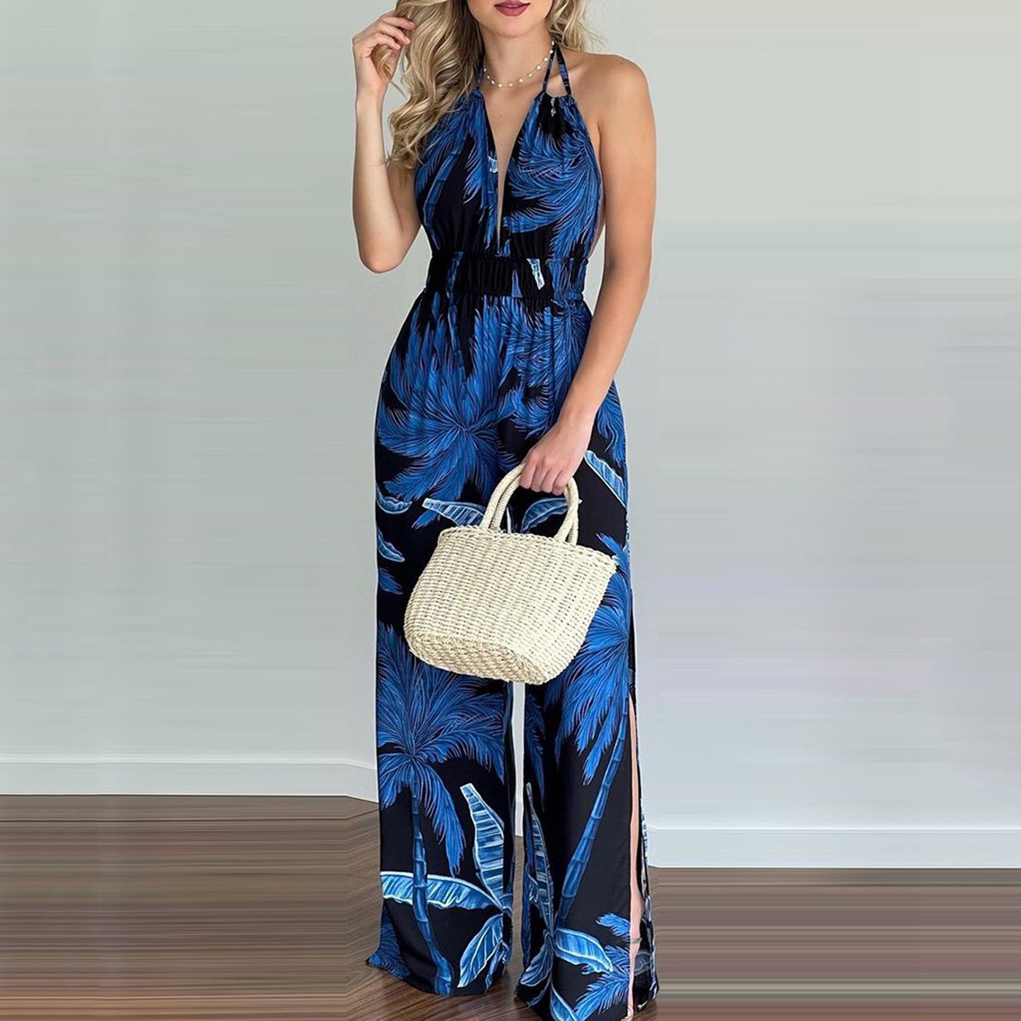 Robe à bretelles imprimée grande taille, combinaison ample