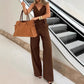 Brown Sleeveless V-neck Brace Split Vest Trousers Suit