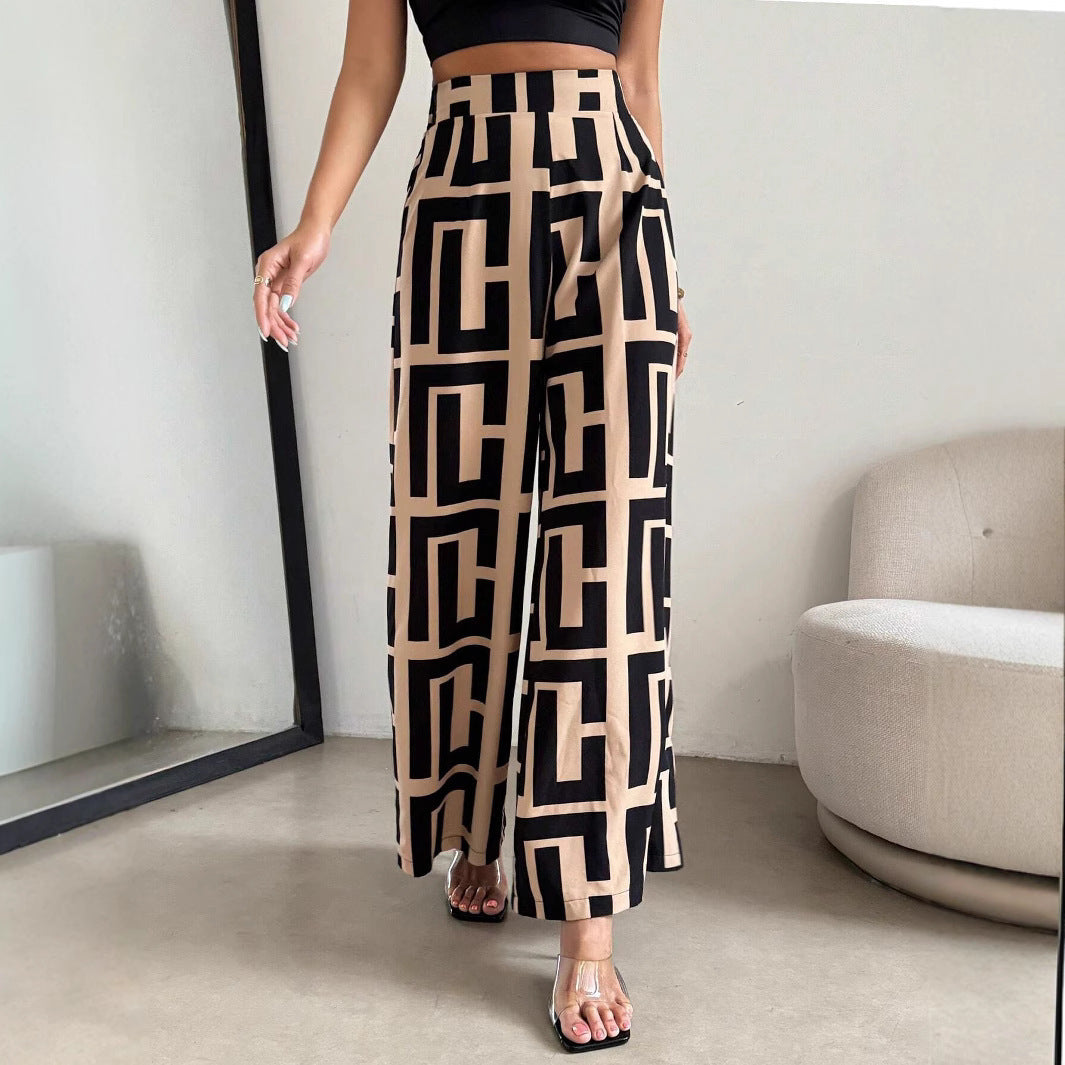 Irregular Copywriting Loose High Waist Wide Leg Casual Trousers