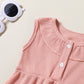 Ensemble trois pièces pour fille, robe sans manches, haut, short, coiffe, motif gaufré