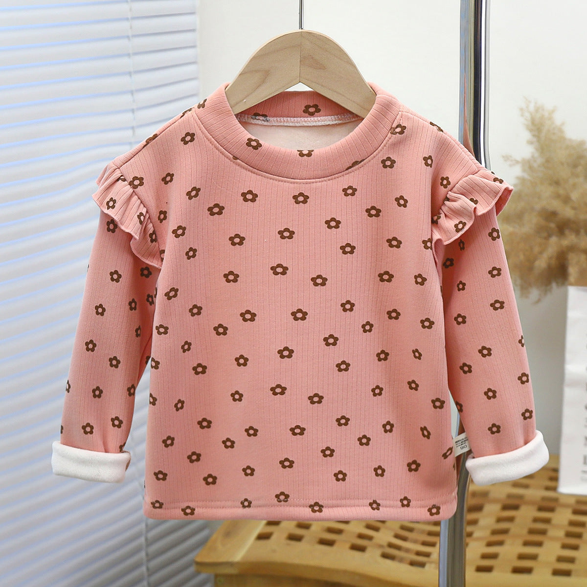 Girls' Autumn And Winter Floral Bottoming Shirt Flounced Sleeve T-shirt