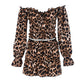 Autumn And Winter Show Navel Leopard Print Long Sleeved Short Skirt Two-piece Set