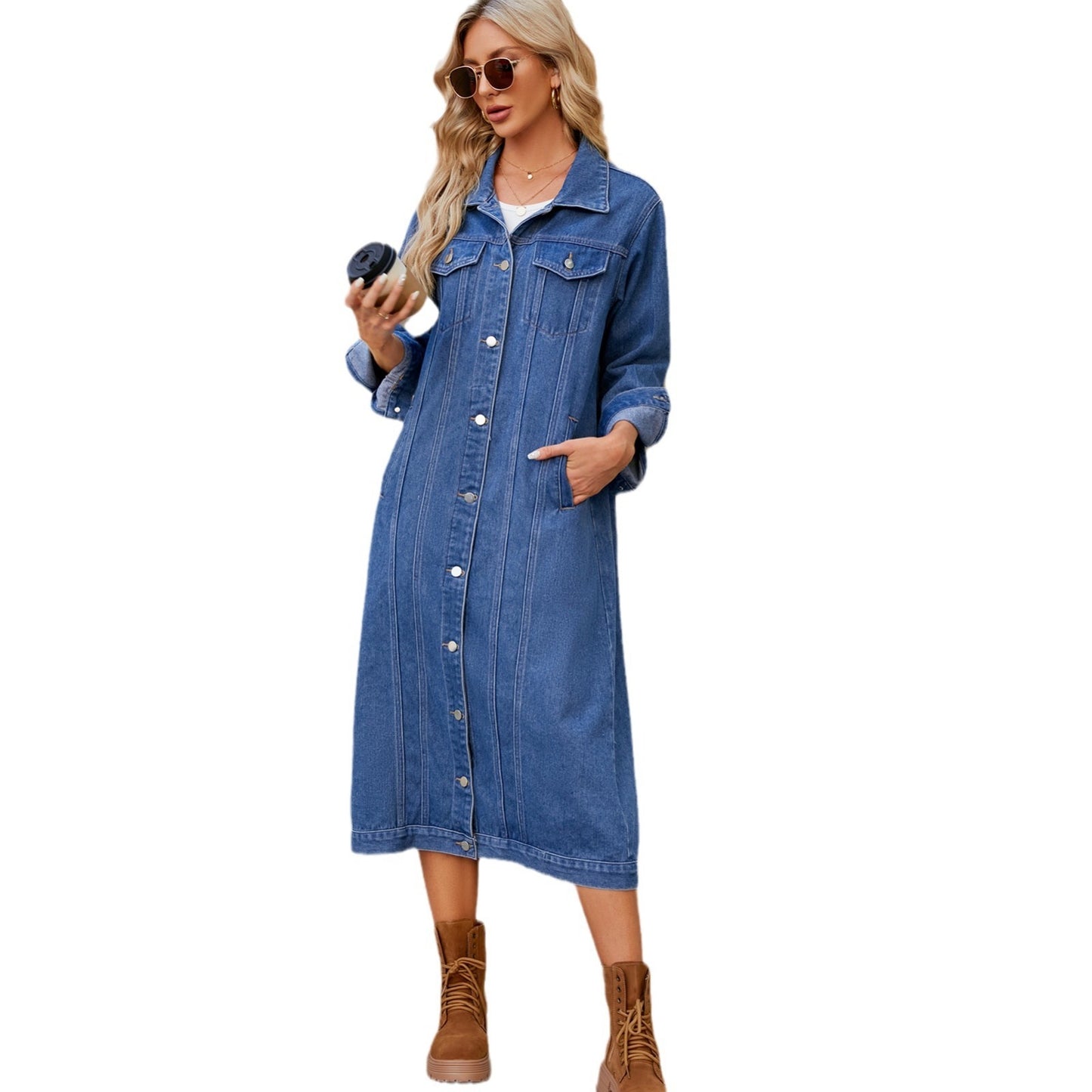 Cardigan délavé, long manteau en jean et trench-coat pour femme