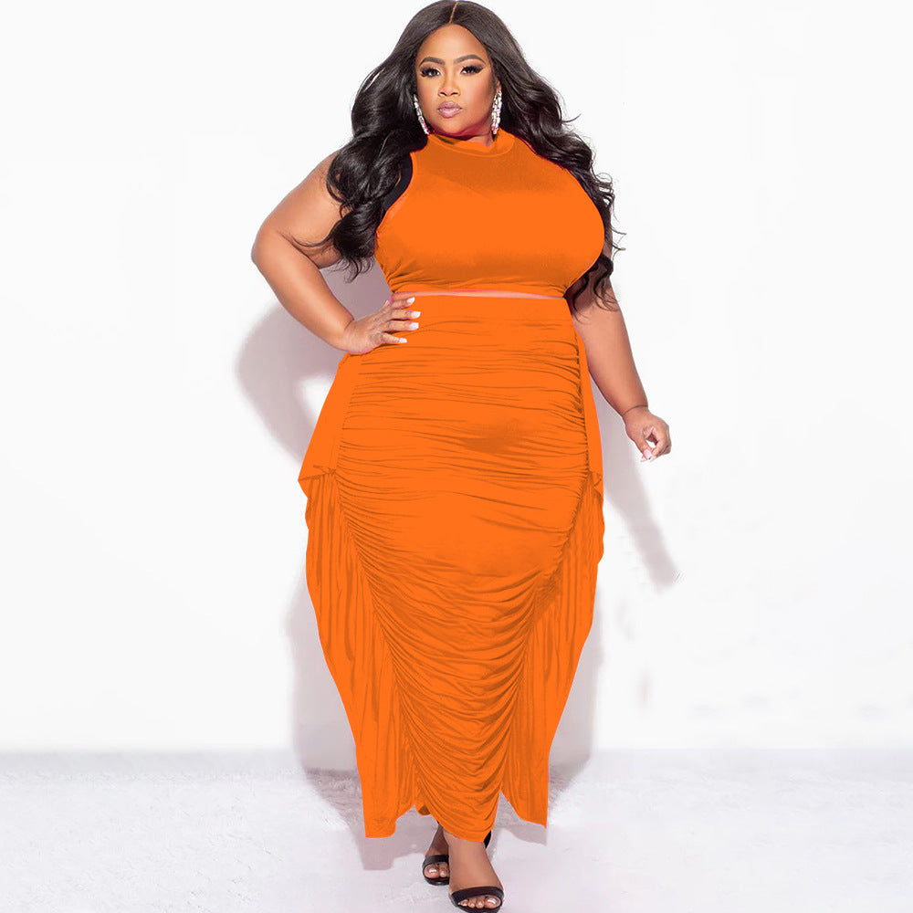 Women's Bodycon Tassel Sleeveless Plus-Size Two-Piece Set