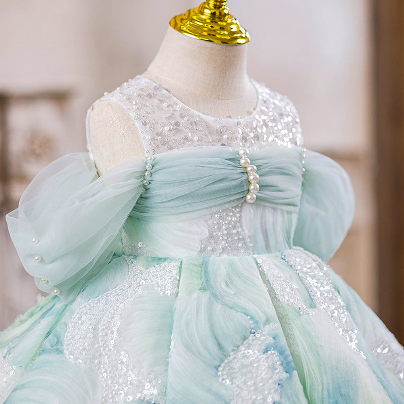 Super Beautiful Fairy Little Girl Birthday Host Piano Performance Costume Dress
