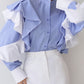 Women's Fashionable All-match Elegant French Striped Ruffled Shirt