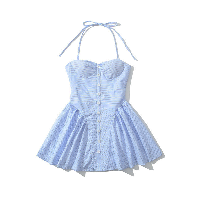 Foreign Trade 2025 French Style Halter Waist-tight Dress Women's Summer New French Strap Dress