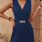 Stylish Solid-Color V-Neck Elegant Chain-Trim Dress