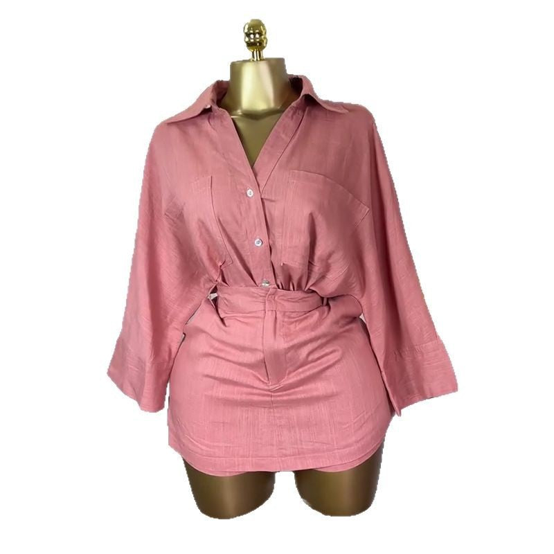 Women's Summer Sweet Comely Turn-down Collar Shirt Culottes Two-piece Set