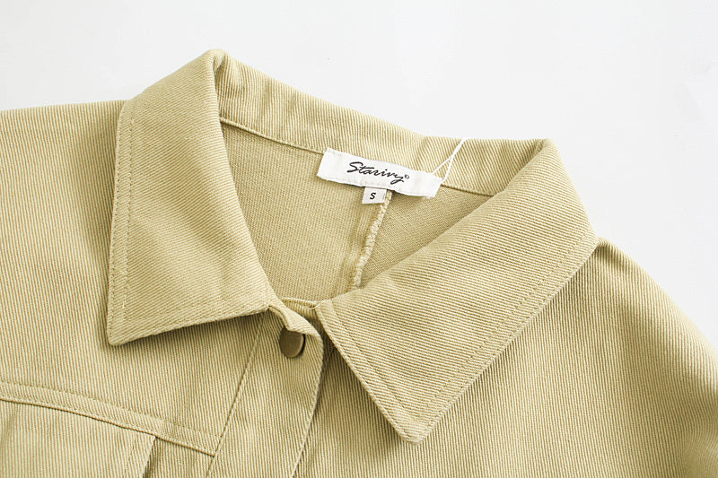 Short Casual Jacket With Lapel Flap And Large Pockets