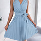 European And American Elegant Cross V-neck Sleeveless Cinched Pleated Dress